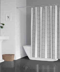 Herringbone Shower Curtain, Black and White Abstract Chevron Arrow Design Bath Curtain size, Boho Bathroom Decor