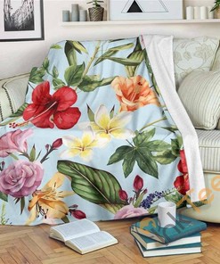 Hibiscus Flower Floral Pattern Sherpa Fleece Blanket Gifts for Family, for Couple