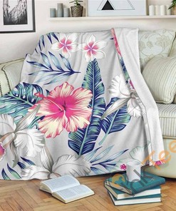 Hibiscus Orchids Hawaii Pattern Sherpa Fleece Blanket Gifts for Family, for Couple