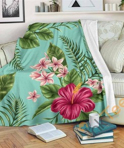 Hibiscus Plumeria Flowers Pattern Sherpa Fleece Blanket Gifts for Family, for Couple