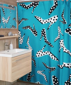 High Heel Shoes Shower Curtain, Housewarming Present New Home, Polka Dots Bathroom Accessories, Feminine Bathroom Decor