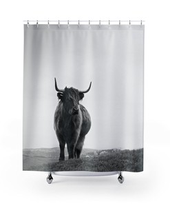 Highland Cow Black And White Animal Shower Curtain for Bathroom Decor
