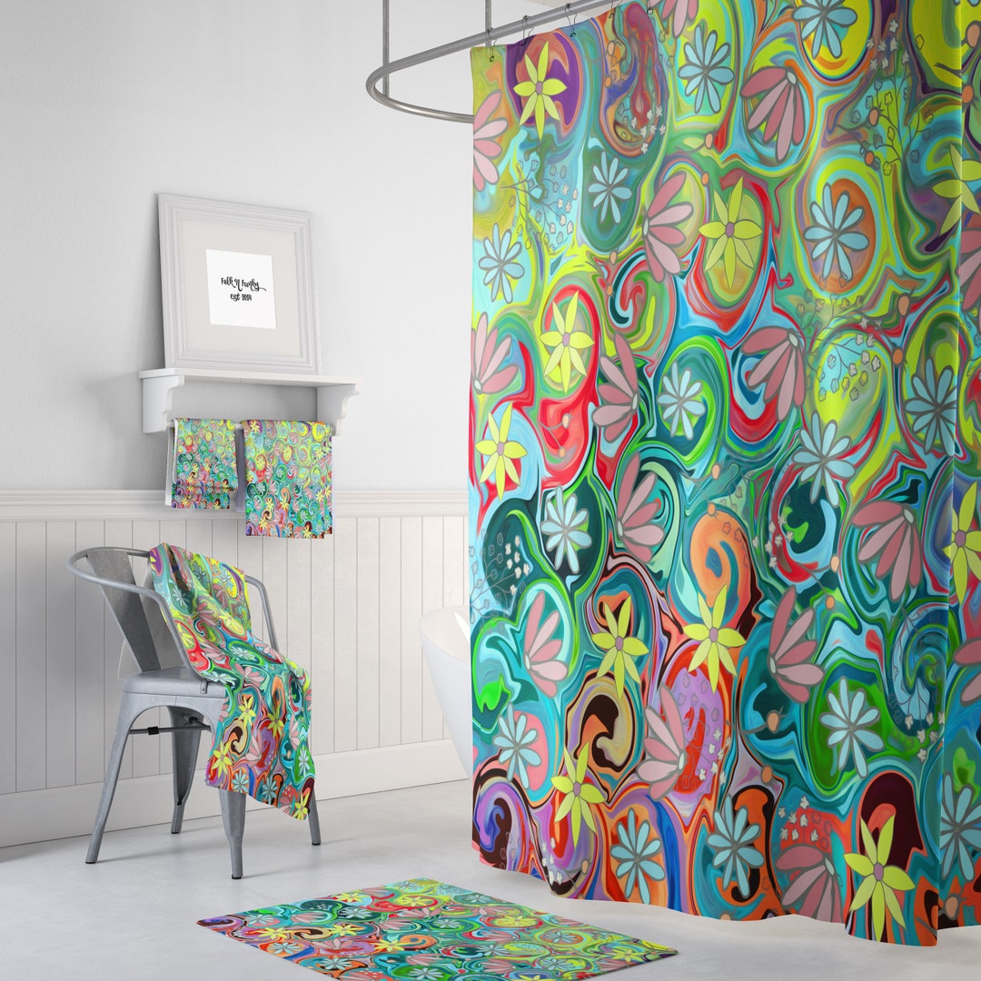 Hippie Chic Floral Shower Curtain and Bathroom Set Options