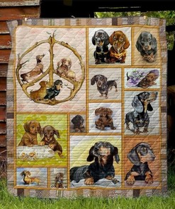 Hippie Dachshund Quilt Blanket Bedding Set for Home Décor
