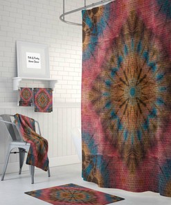 Hippie Faux Tie Dye Shower Curtain Optional Bath Mat Bathroom