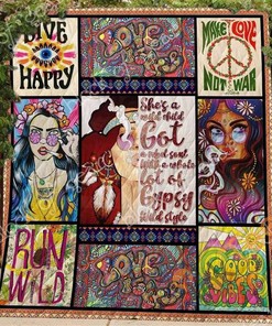 Hippie Girl Quilt Blanket Bedding Set With Pilliwcases Option Ver2