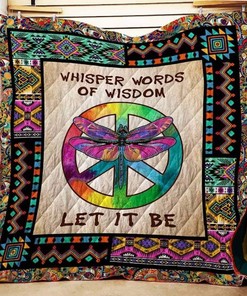 Hippie Peace Symbol Let It Be Dragonfly Lo Quilt Blanket Bedding Set