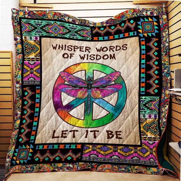 Hippie Peace Symbol Let It Be Dragonfly Lo Quilt Blanket Bedding Set