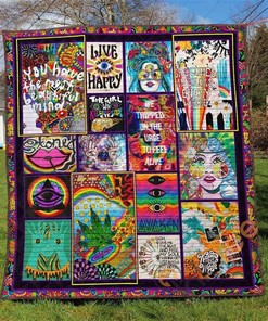 Hippie Themed Quilt Blanket and Bedding Set with 2 Pillowcases