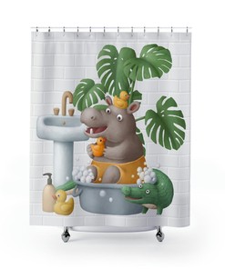Hippopotamus Shower Curtain, Get Naked Shower Curtains, Kids Bathroom Curtain, Animal Bathroom Decor, Housewarming Gift, Hippo Gifts