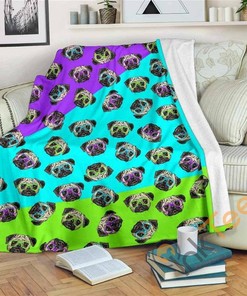 Hipster Pugs Sherpa Fleece Blanket Gifts for Family, for Couple