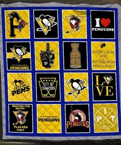 Hockey Fan Gift: Pittsburgh Penguins Quilt Blanket Bedding Set with Pillowcases