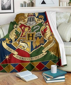 Hogwarts Badges Harry Potter Sherpa Fleece Blanket Gifts for Family, for Couple