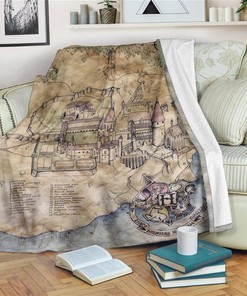 Hogwarts Map Harry Potter Sherpa Fleece Blanket Gifts for Family, for Couple