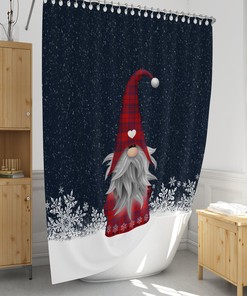 Holiday Shower Curtain, Buffalo Plaid Gnome, Christmas Bathroom Decor, Optional Bath Mat and Towels