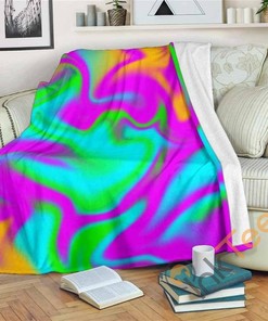 Holographic Neon Liquid Trippy Sherpa Fleece Blanket Gifts for Family, for Couple