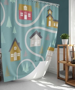 Home Sweet Home Shower Curtain, Nordic Scandinavian Danish Cute House Design