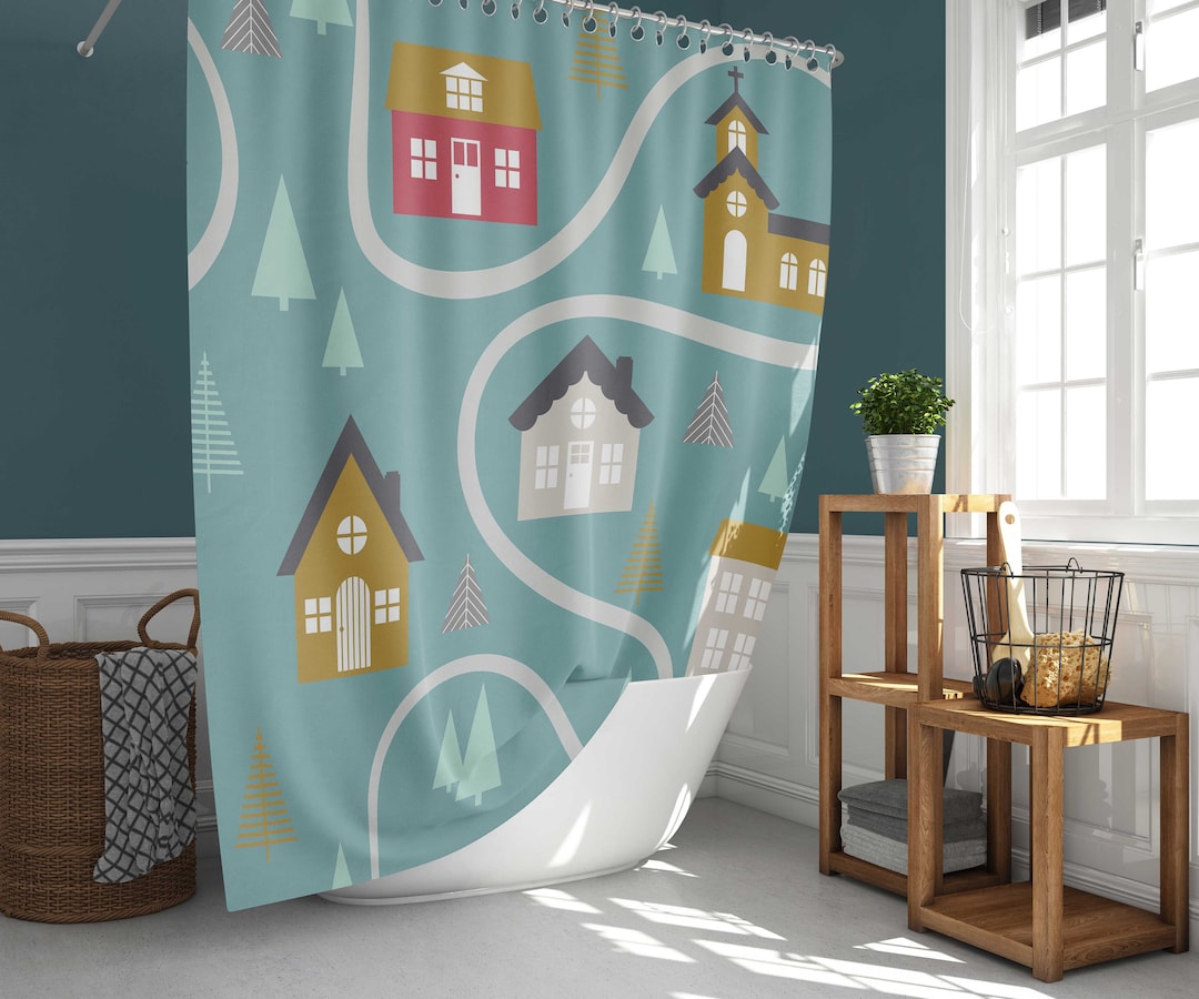 Home Sweet Home Shower Curtain, Nordic Scandinavian Danish Cute House Design