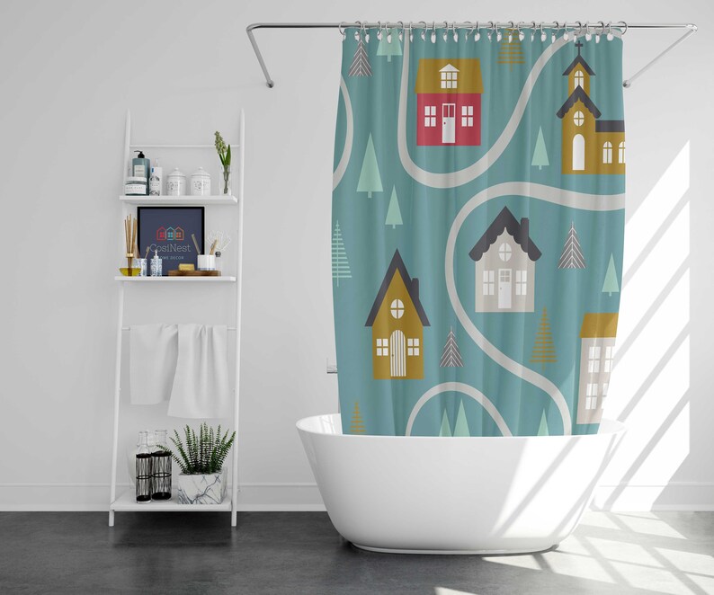 Home Sweet Home Shower Curtain, Nordic Scandinavian Danish Cute House Design - Image 2