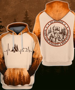 Hoodie 3D Zip Hoodie Bear Beer Heartbeat Campfire, Go Outside Hoodie 3D Zip Hoodie for Fans