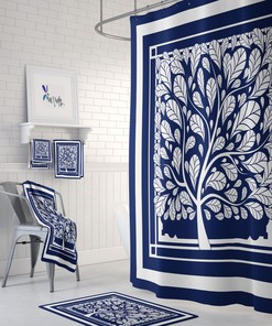 Hopes Tree Shower Curtain Optional Set Blue and White