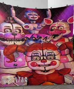 Horror Video Game Fan Gift, Five Nights At Freddy's Sister Location Quilt Blanket Bedding Set