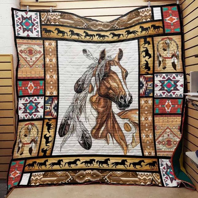 Horse Art With Geometric Dreamcatcher Pattern Quilt Blanket Bedding Set