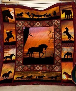 Horse In Sunset Fabric Quilt Blanket Bedding Set