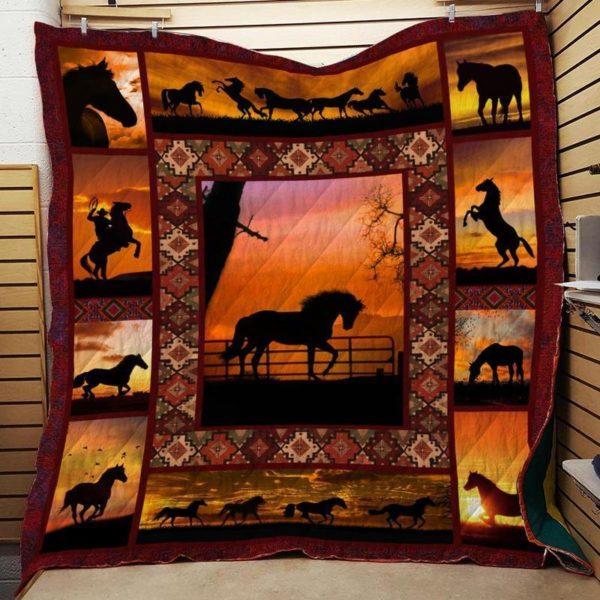 Horse In Sunset Fabric Quilt Blanket Bedding Set