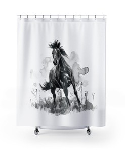 Horse - Shower Curtain Black And White Curtain
