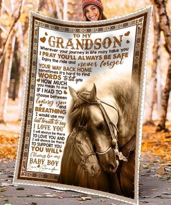 Horse To My Grandson I Pray You'll Always Be Safe Fleece Blanket From Grandpa To Grandson