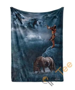 Horses Commissioned Art Licensing Logo Design Original Art Paintings Sherpa Fleece Blanket Gifts for Family, for Couple