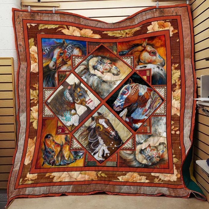 Horses With Native American Tattoos Perfect Gifts For Horse Lover Quilt Blanket
