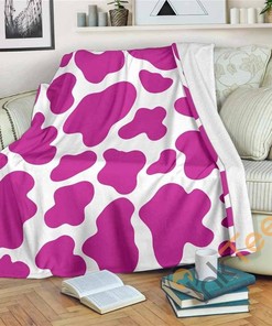 Hot Pink And White Cow Sherpa Fleece Blanket Gifts for Family, for Couple