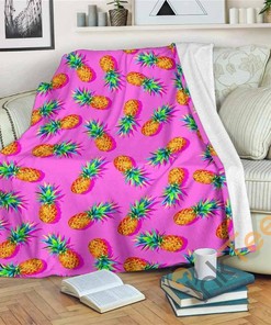 Hot Pink Pineapple Pattern Sherpa Fleece Blanket Gifts for Family, for Couple
