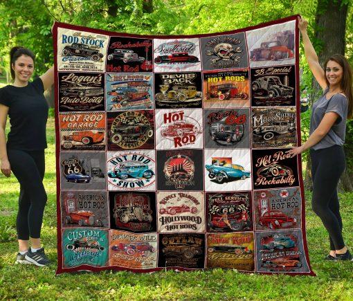 Hot-Rod Collage Quilt Blanket Bedding Set for Home Décor