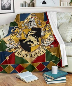 House Hufflepuff Badge Harry Potter Sherpa Fleece Blanket Gifts for Family, for Couple