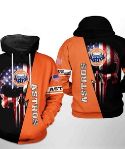 Houston Astros MLB US Flag Skull 3D Hoodie Zipper Hoodie