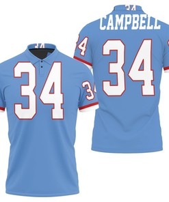 Houston Oilers Earl Campbell Light Blue 1980 Throwback Retired Player Jersey Inspired Style 3D All Over Print Polo Shirt