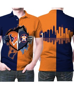 Houston Texans Houston Astros In Heart Ripped Nfl American Football Team Logo Gift For Texans Astros Fans Polo Shirt All Over Print Shirt 3d T-shirt