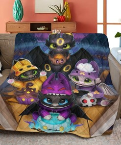 How To Train Your Dragon Quilt Blanket, Toothless And Friends How To Halloween Your Dragon Quilt Blanket