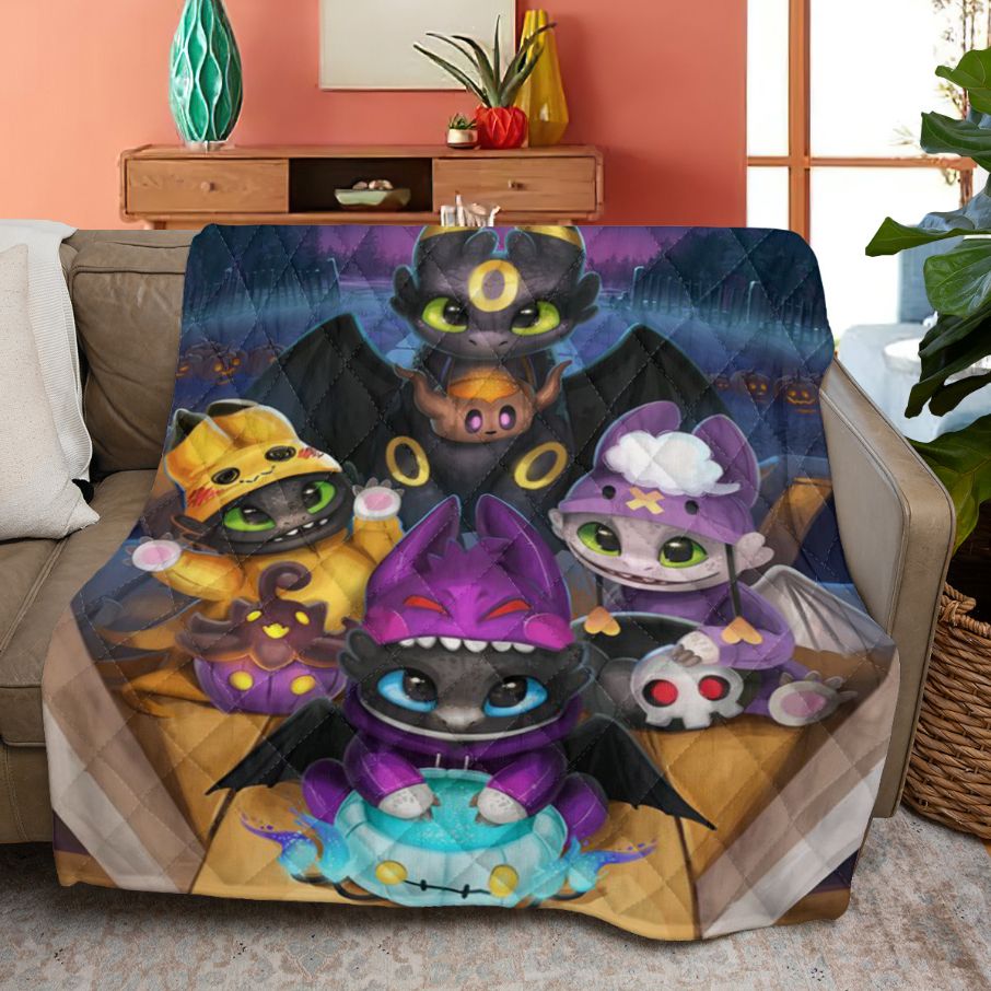 How To Train Your Dragon Quilt Blanket, Toothless And Friends How To Halloween Your Dragon Quilt Blanket