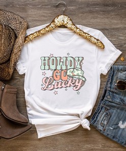 Howdy Go Lucky, Western St Patricks Day Shirt, Leopard Print Clover Hat Shamrock Sweatshirt, St Patricks Day Gift