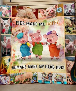 Humans make my head hurt Pig Quilt Blanket Bedding Set