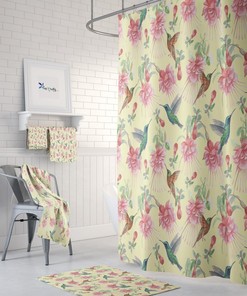 Hummingbird Floral Shower Curtain, Bath Mat, Towel Options