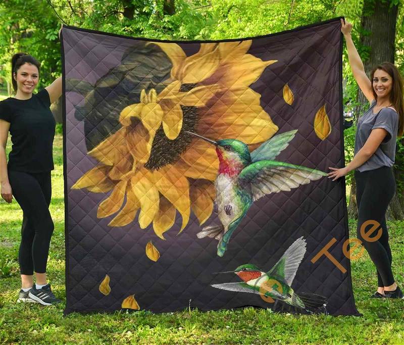 Hummingbird Sunflower Design Personalized Quilt Blanket Bedding Set for Home Decor