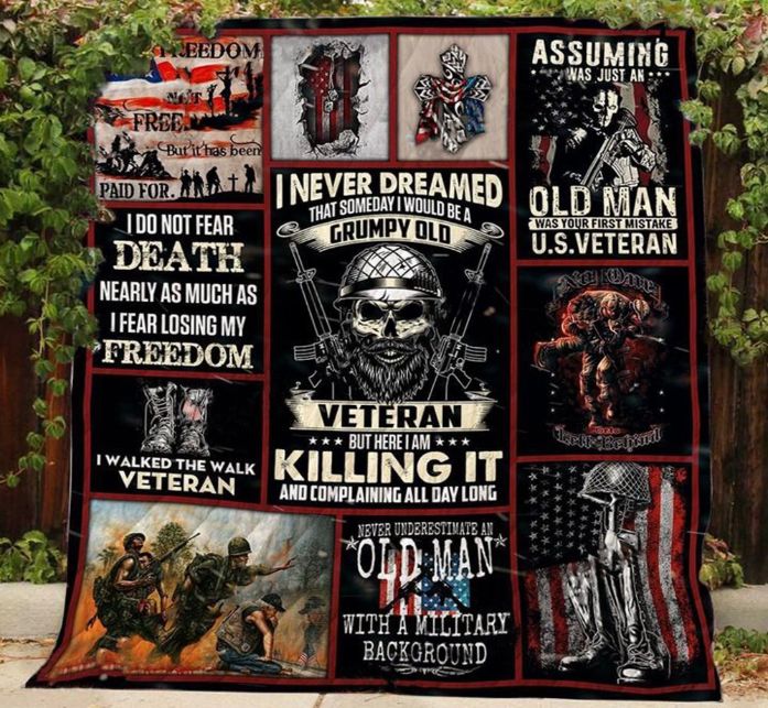 I Am A Grumpy Old Veteran But Here I Am Killing It Quilt Blanket Bedding Set