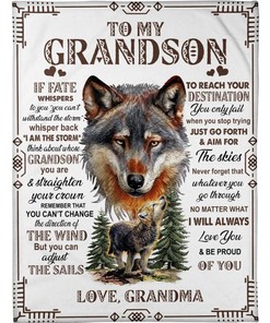 I Am The Storm To My Grandson Wolf Blanket For Grandson From Grandma Birthday