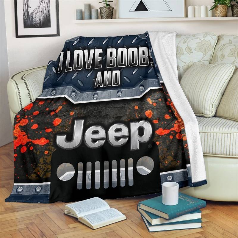 I Love Boobs And Jeep Jeep Lover Sherpa Fleece Blanket Gifts for Family,  for Couple - Bluefink