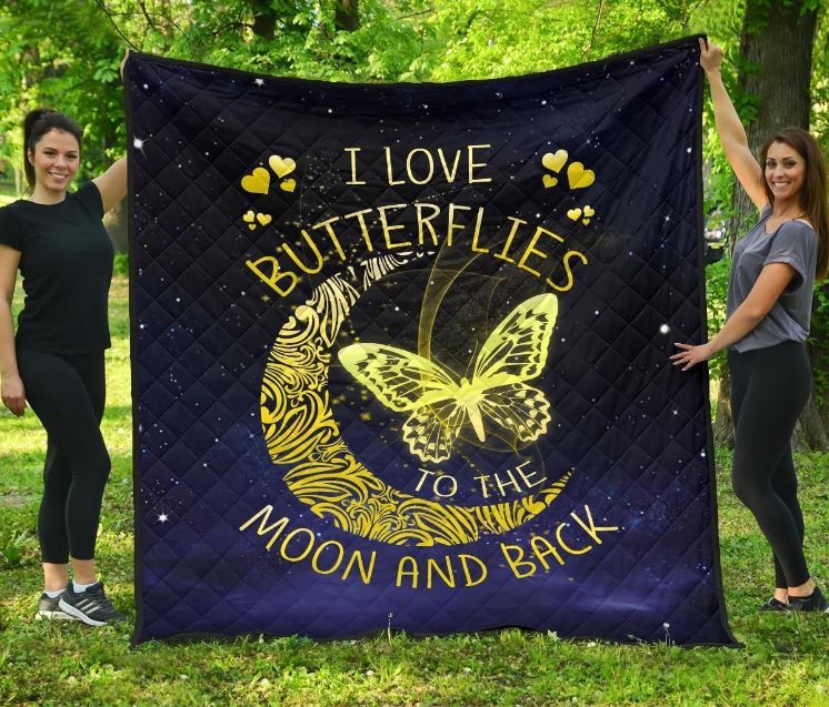 I Love Butterflies To The Moon And Back Quilt Blanket Bedding Set